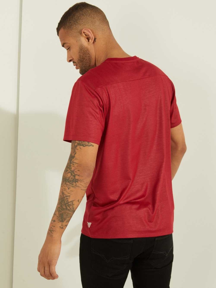 Red Men's GUESS Mason Yoke V-Neck T-Shirts | USA36DXJHI