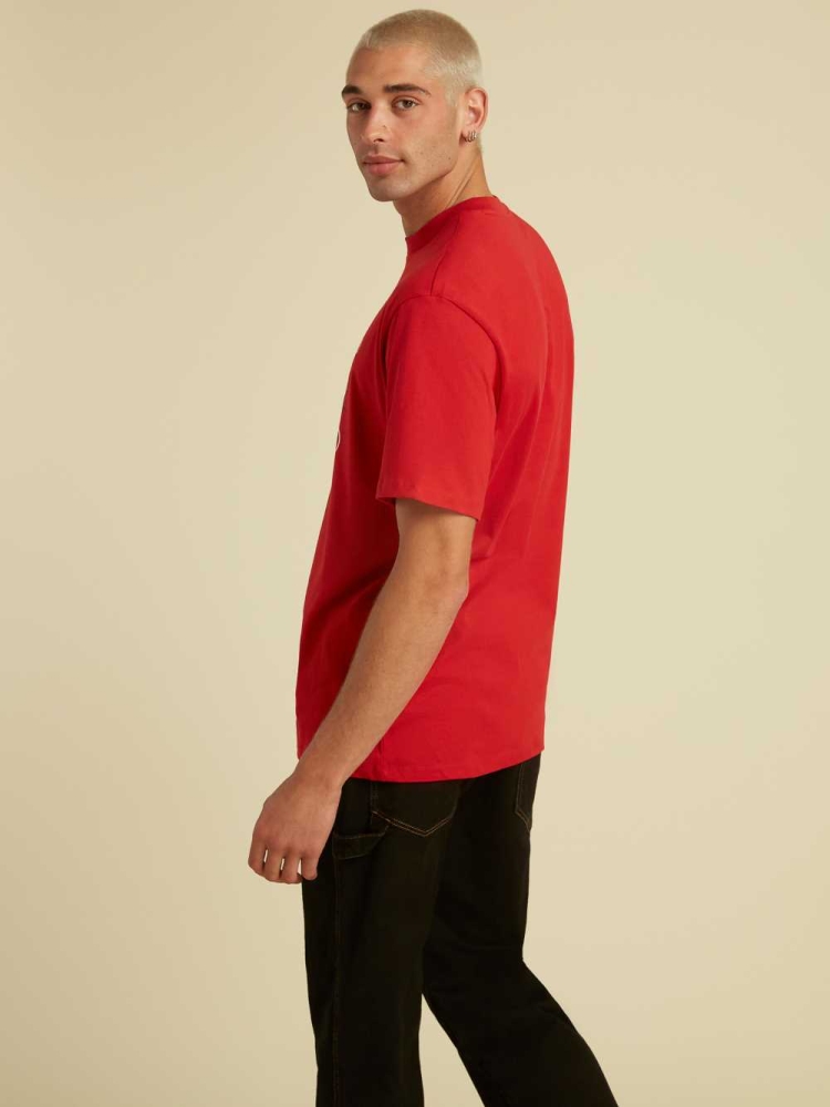 Red Men's GUESS Originals Grid T-Shirts | USA14ZOGAN