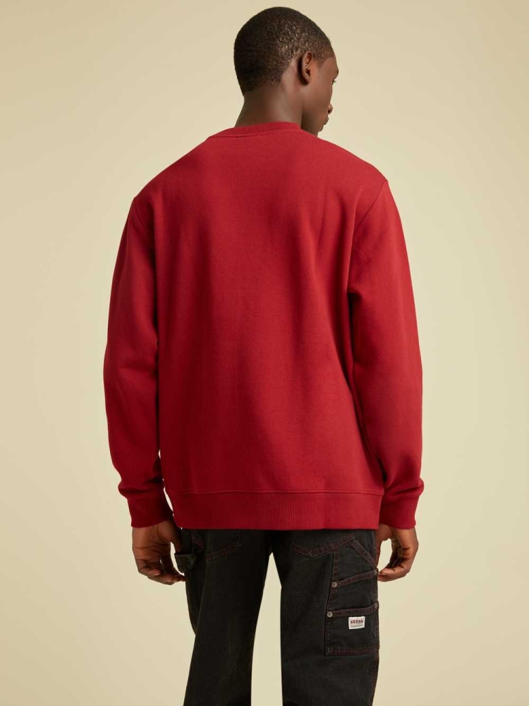 Red Men's GUESS Originals Logo Crewneck Sweatshirt | USA63AESQL