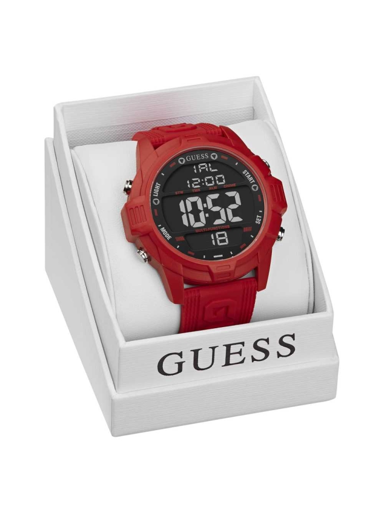 Red Men's GUESS Oversized Red Silicone Analog and Digital Watches | USA54OFINC