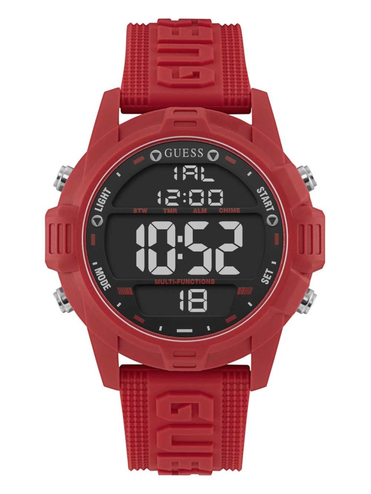 Red Men\'s GUESS Oversized Red Silicone Analog and Digital Watches | USA54OFINC