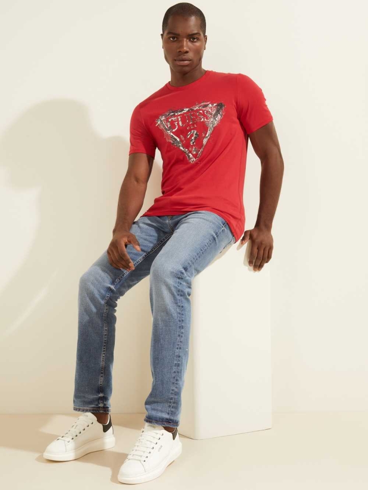 Red Men's GUESS Splash T-Shirts | USA63YXLPM