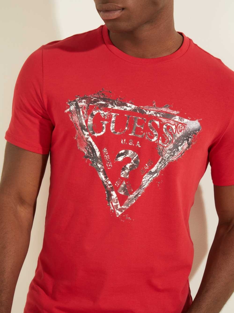 Red Men's GUESS Splash T-Shirts | USA63YXLPM