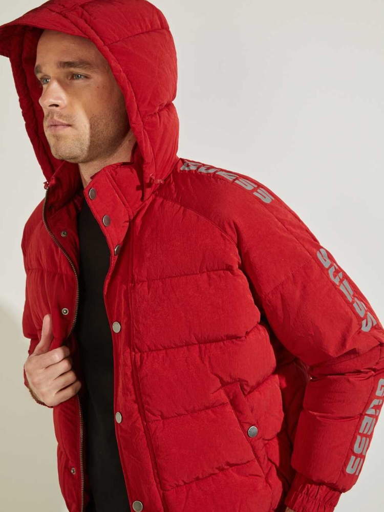 Red Men's GUESS Summit Nylon Ski Puffer Jackets | USA89WMXCP