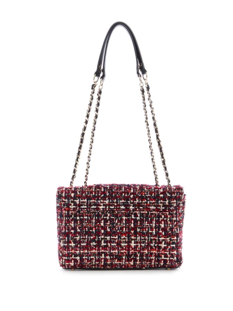 Red Multicolor Women's GUESS Cessily Tweed Convertible Crossbodies | USA86AEQUF