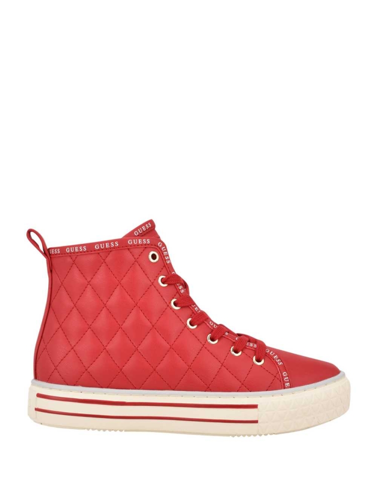 Red Multicolor Women's GUESS Quilted High-Top Sneakers | USA79URTPL