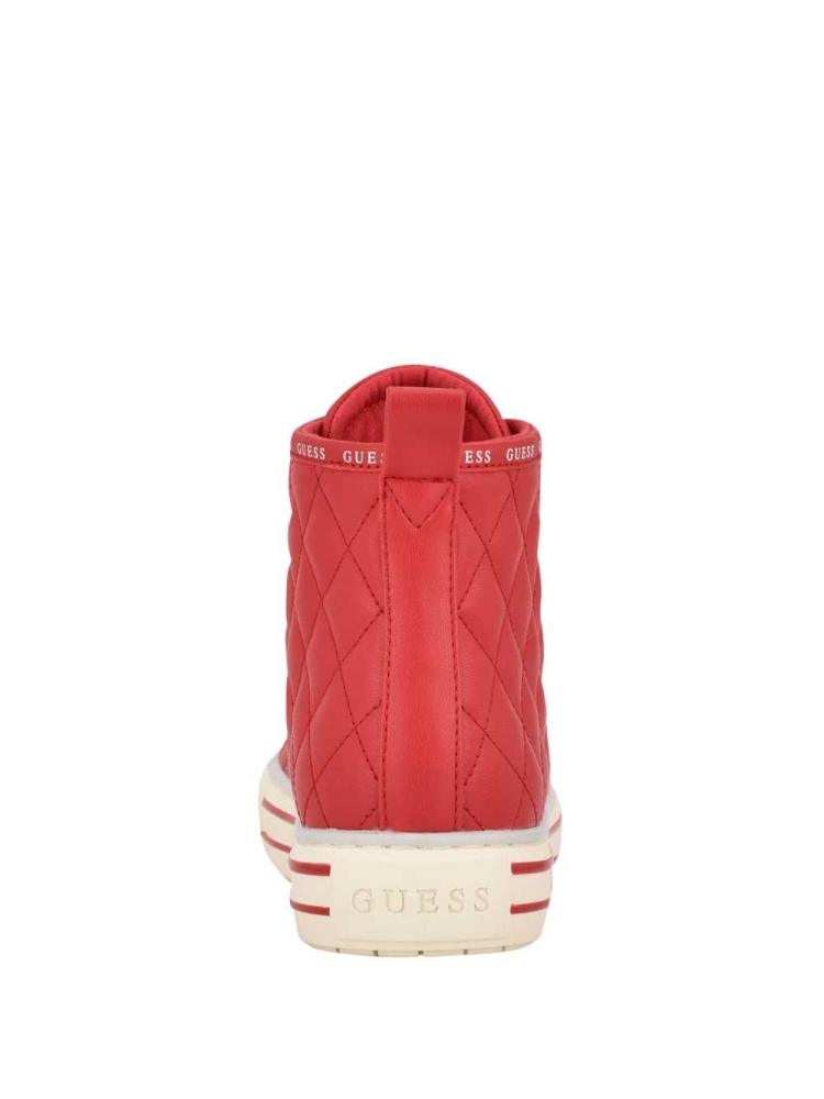 Red Multicolor Women's GUESS Quilted High-Top Sneakers | USA79URTPL