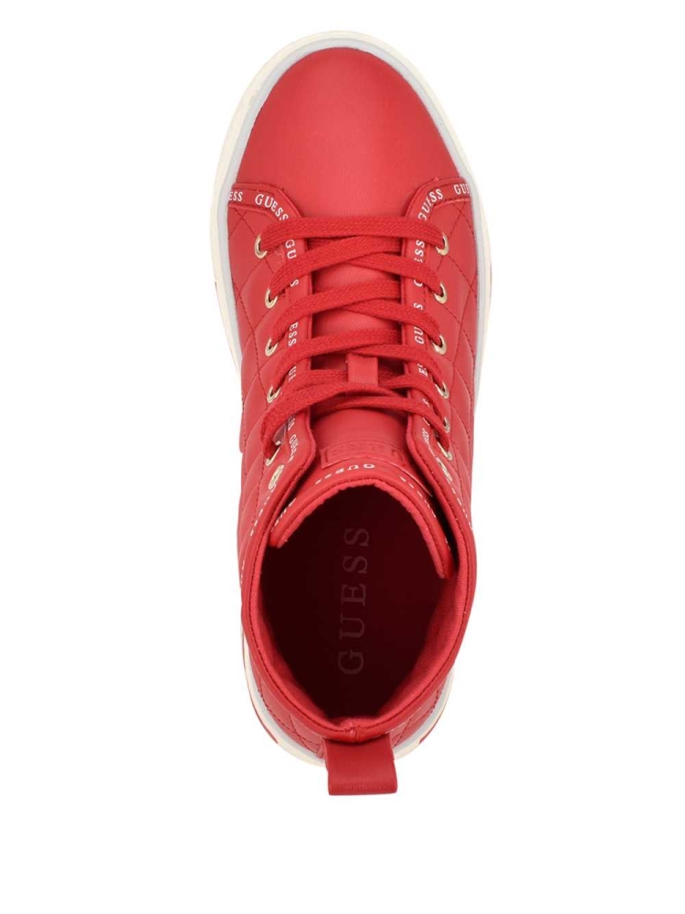 Red Multicolor Women's GUESS Quilted High-Top Sneakers | USA79URTPL