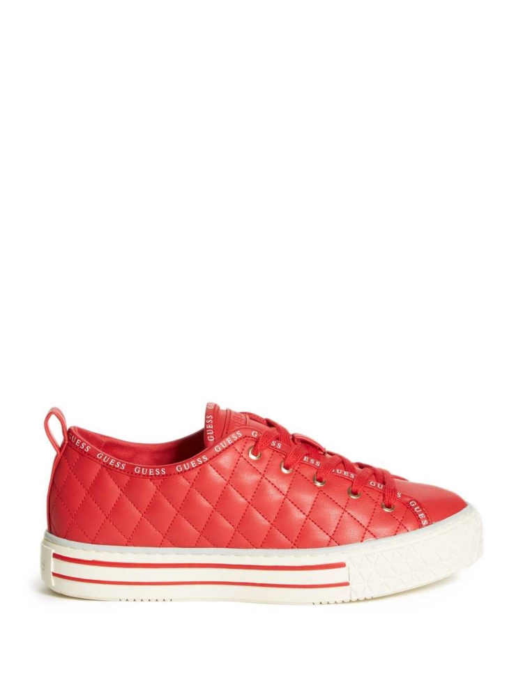 Red Multicolor Women's GUESS Quilted Low-Top Sneakers | USA38PTAHL