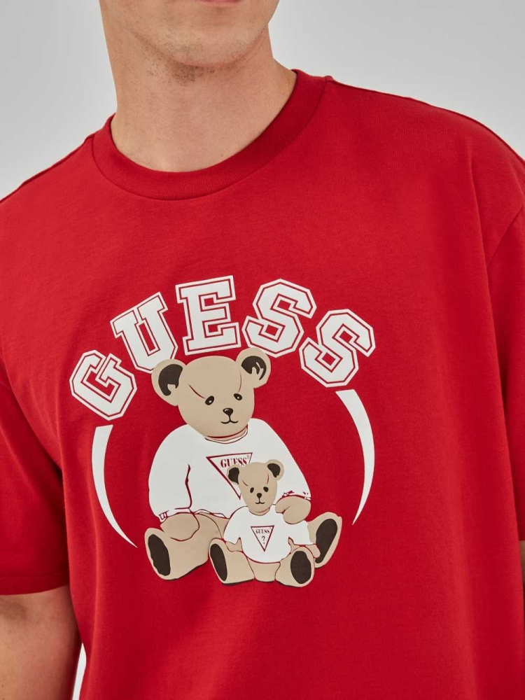 Red Pink Men's GUESS Originals Bear T-Shirts | USA91OZDTV