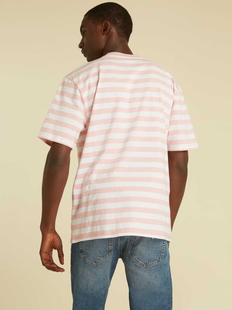 Red Pink Men's GUESS Originals Striped Logo T-Shirts | USA49NOQSI