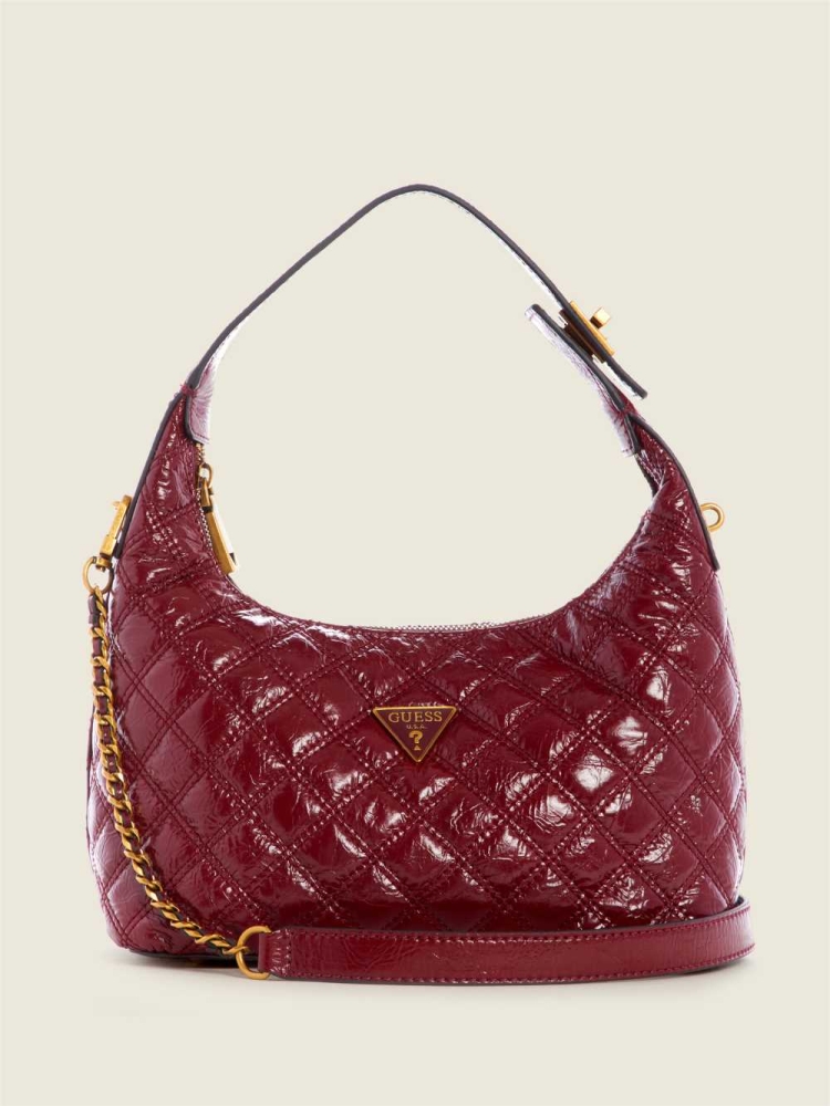 Red Women\'s GUESS Cessily Quilted Hobo Shoulder Bags | USA59QWLJP