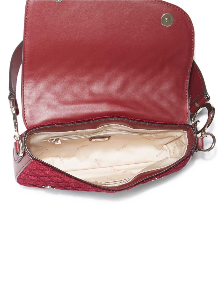 Red Women's GUESS G-Dream Velvet Flap Shoulder Bags | USA06IEVZJ