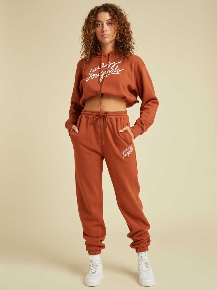 Red Women's GUESS Originals Cropped Hoodies | USA92OZQBD