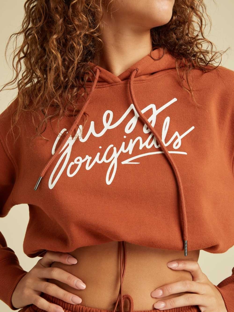 Red Women's GUESS Originals Cropped Hoodies | USA92OZQBD