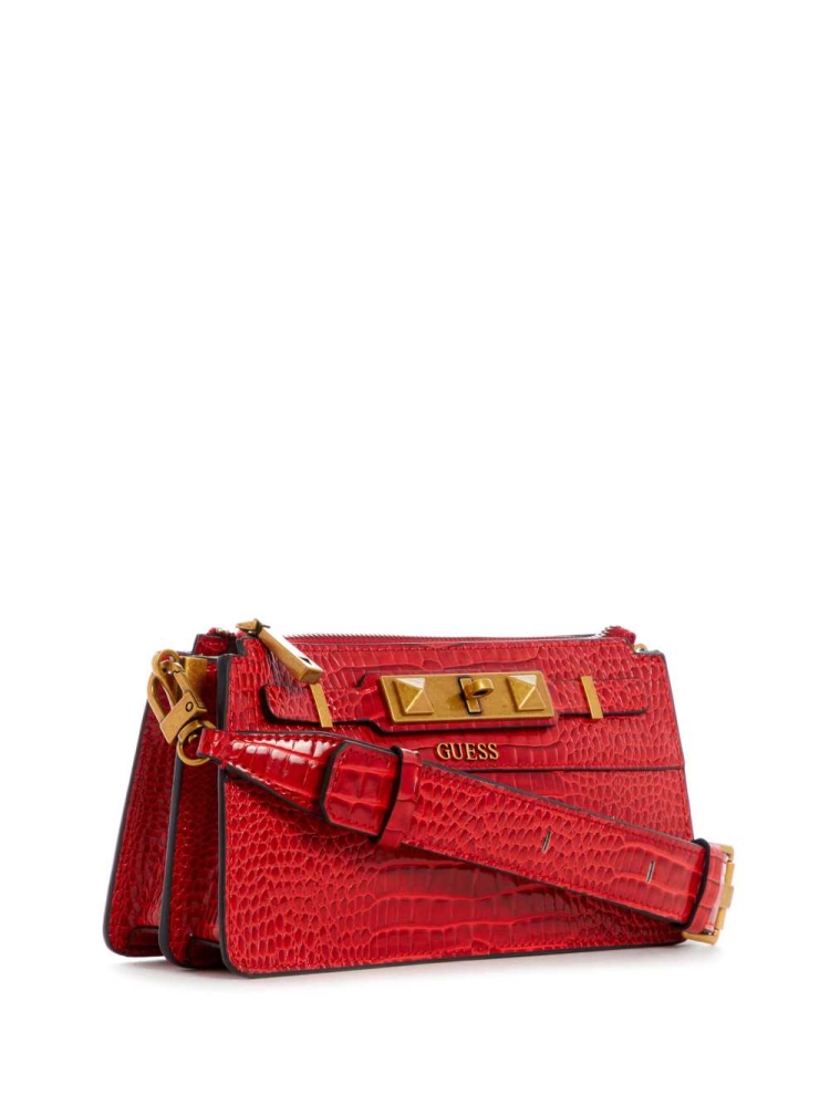 Red Women's GUESS Raffie Mini Crossbodies | USA57JHFSV