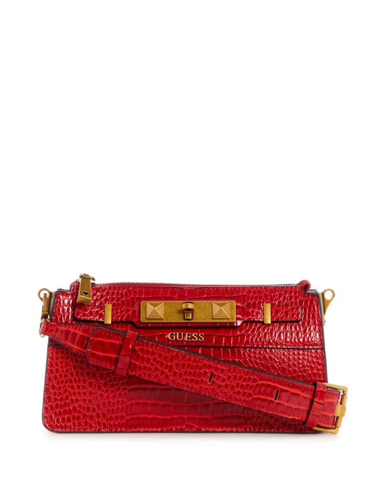 Red Women\'s GUESS Raffie Mini Crossbodies | USA57JHFSV