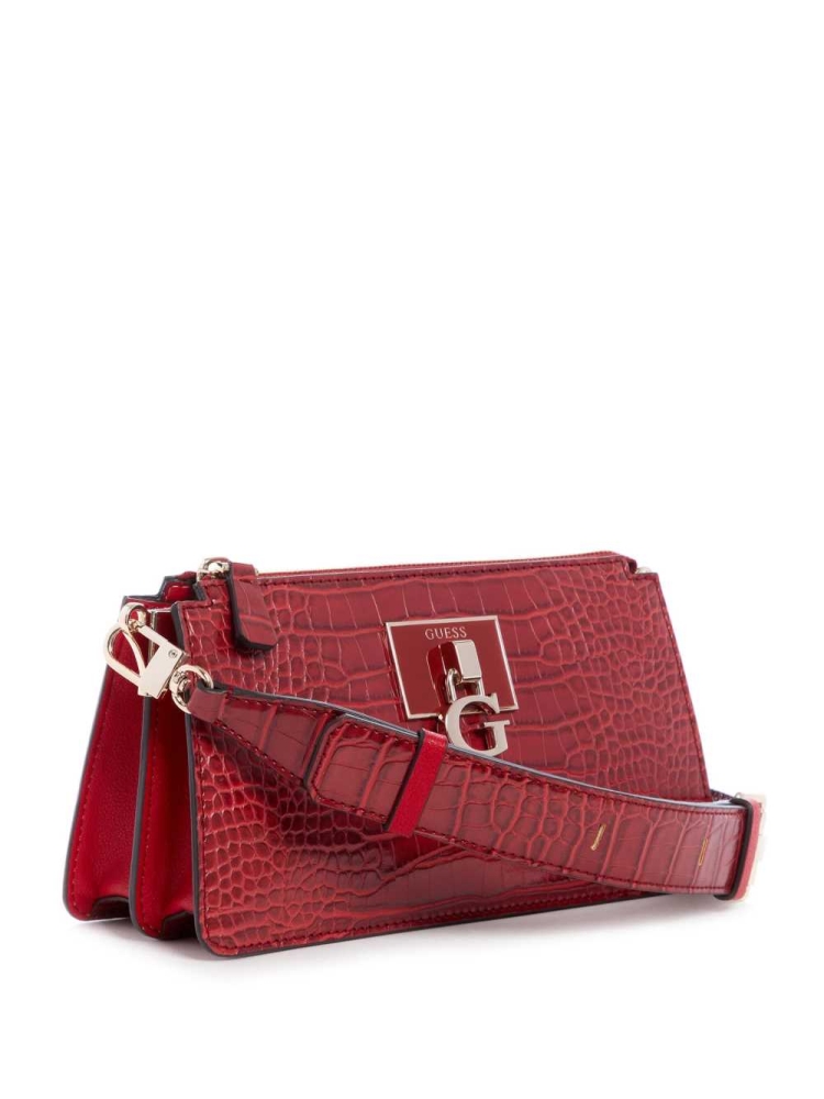 Red Women's GUESS Stephi Mini Zip Crossbodies | USA48QXODU