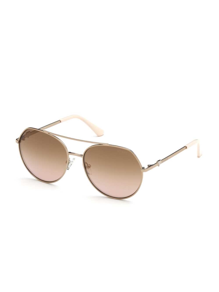 Rose Gold Women's GUESS Round Aviator Sunglasses | USA24TCZDF