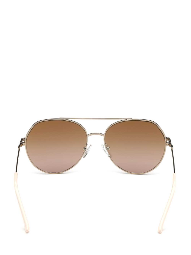 Rose Gold Women's GUESS Round Aviator Sunglasses | USA24TCZDF