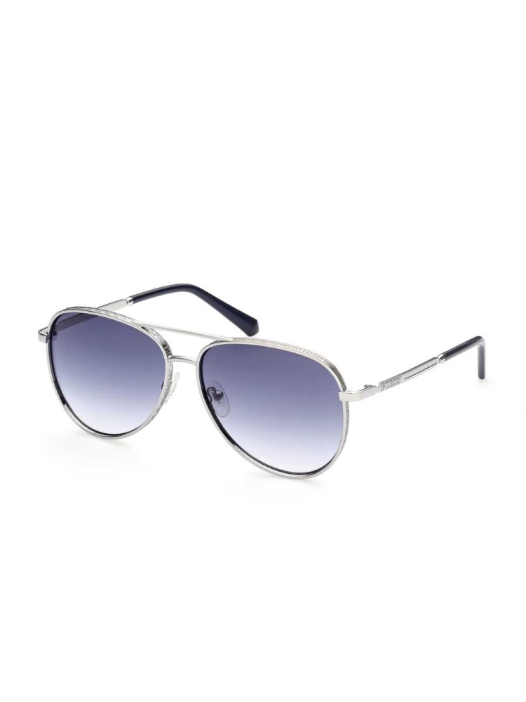 Silver Men's GUESS Aviator Sunglasses | USA96FANVL