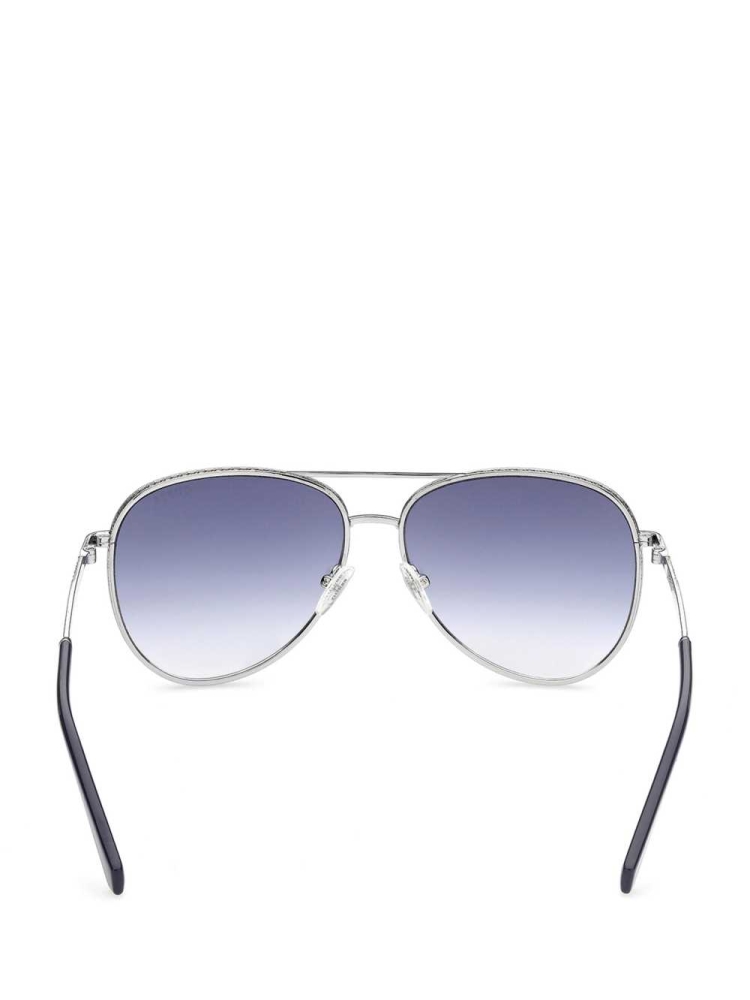 Silver Men's GUESS Aviator Sunglasses | USA96FANVL