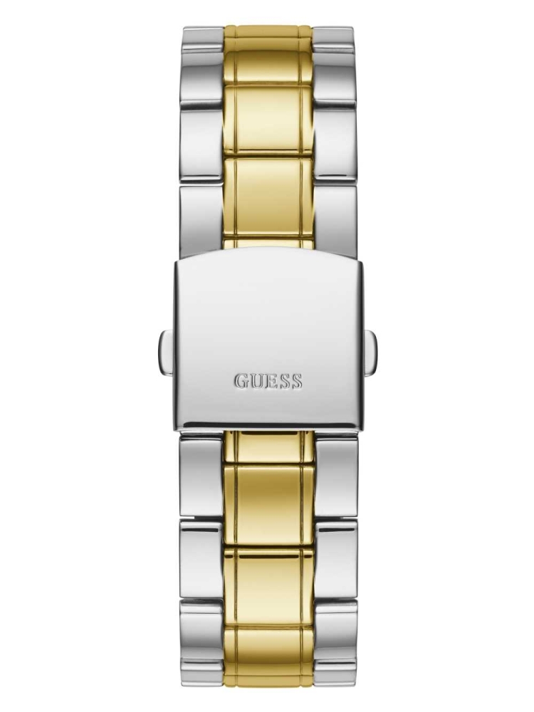 Silver Men's GUESS Green Two-Tone Multifunction Watches | USA78OITXA