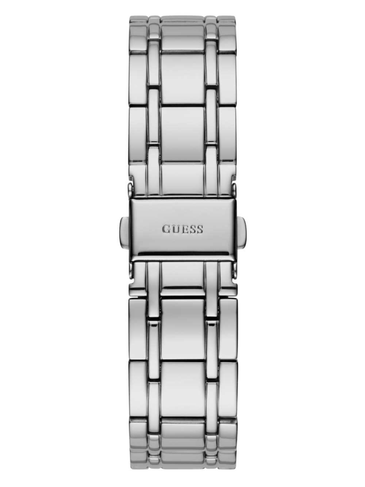 Silver Men's GUESS Silver-Tone Diamond Analog Watches | USA94YJMAL