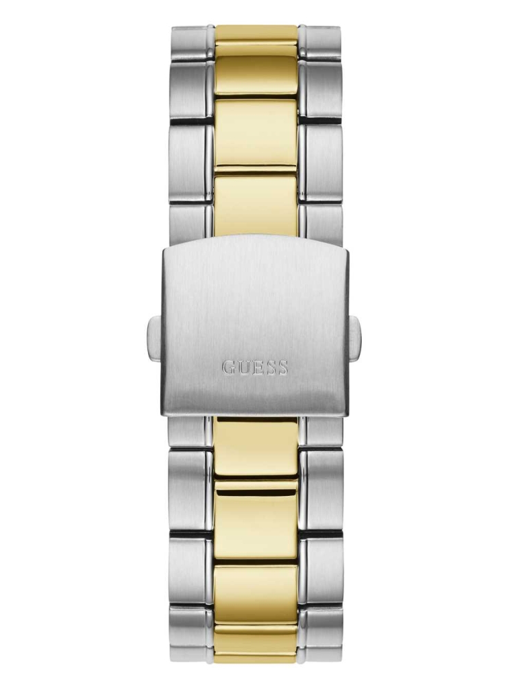 Silver Men's GUESS Two-Tone Metal And Green Dial Analog Watches | USA39JIKMO