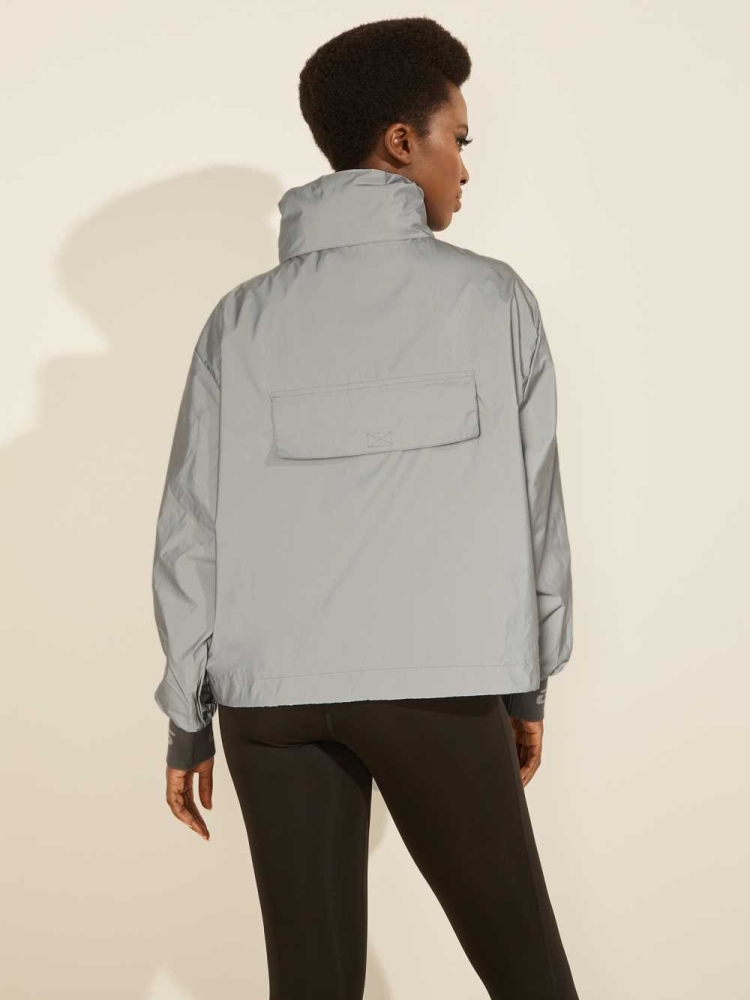 Silver Women's GUESS Cleo Reflective Windbreaker | USA38RNSEA