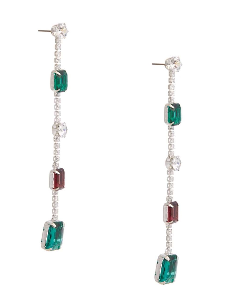 Silver Women's GUESS Crystal Emerald Linear Earrings | USA15ZJKYS