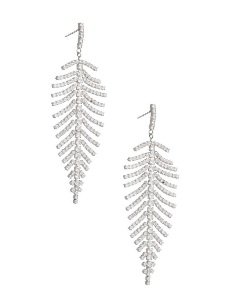 Silver Women's GUESS Cubic Zirconia Leaf Earrings | USA69MGZDO