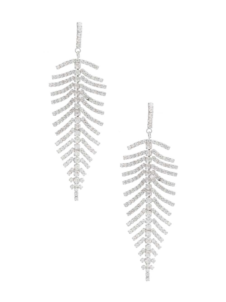 Silver Women\'s GUESS Cubic Zirconia Leaf Earrings | USA69MGZDO