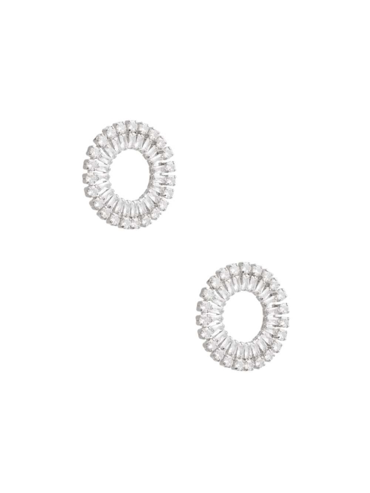 Silver Women's GUESS Cubic Zirconia Round Earrings | USA87UGLPY