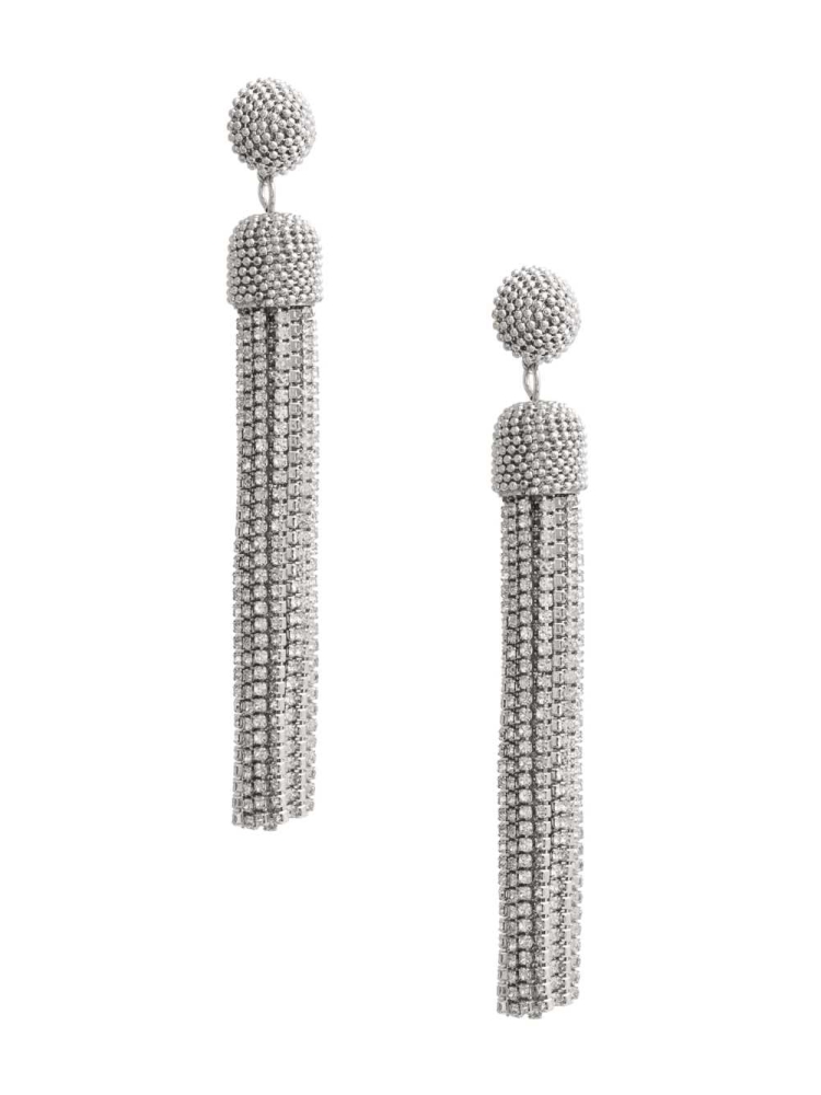 Silver Women's GUESS Cubic Zirconia Tassel Earrings | USA94SJMHG