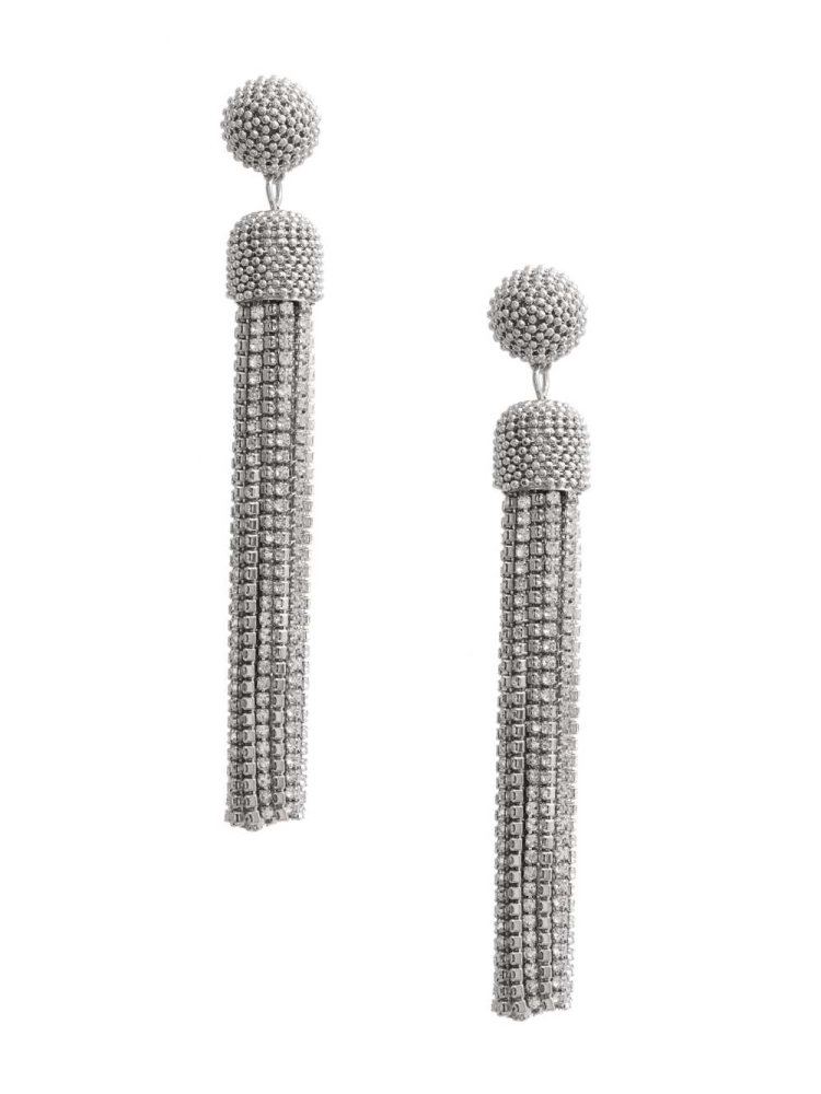 Silver Women\'s GUESS Cubic Zirconia Tassel Earrings | USA94SJMHG