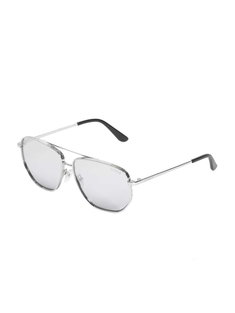 Silver Women's GUESS Kelly Aviator Sunglasses | USA28FNGOC