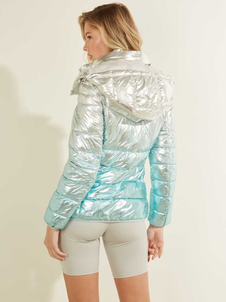 Silver Women's GUESS Ottavia Ombre Puffer Jackets | USA31QSGYF