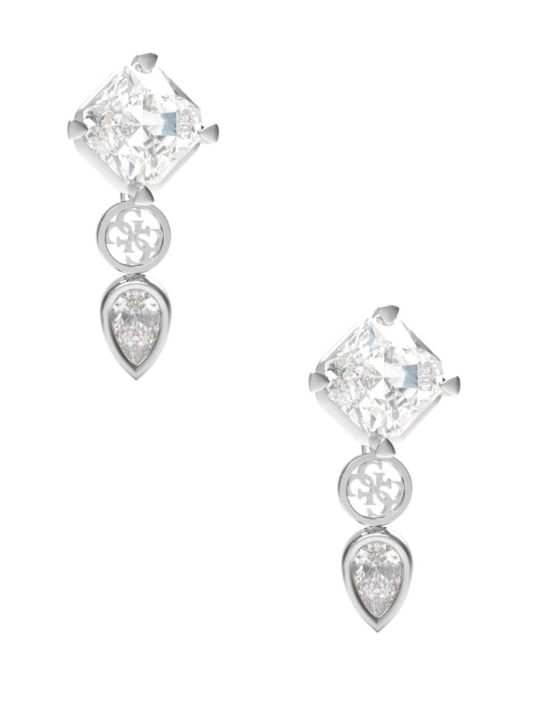 Silver Women's GUESS Pendant and Quattro G Logo Drop Earrings | USA67JNZLF