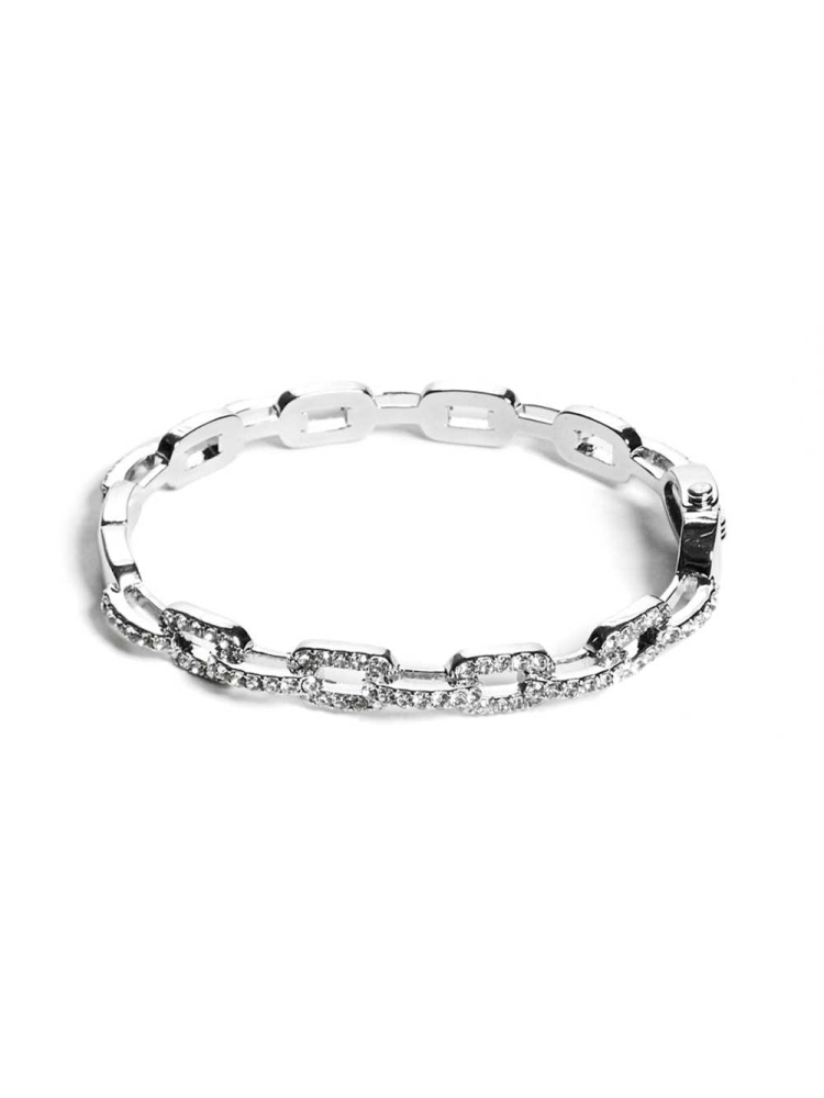 Silver Women's GUESS Rhinestone Chain-Link Bangle Bracelet | USA54MQPEH