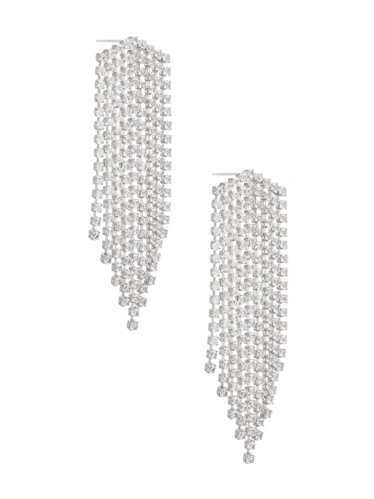 Silver Women's GUESS Rhinestone Fringe Earrings | USA72NVPLF