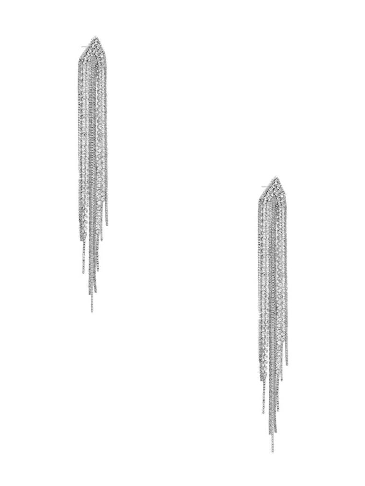 Silver Women's GUESS Rhinestone Fringe Linear Earrings | USA64DKISL