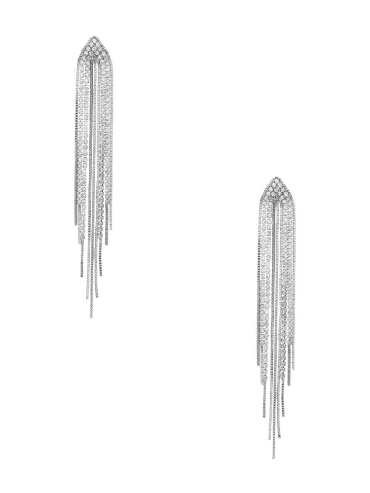 Silver Women\'s GUESS Rhinestone Fringe Linear Earrings | USA64DKISL