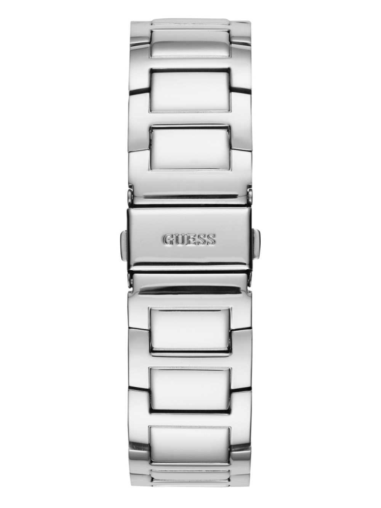 Silver Women's GUESS Rhinestone Silver-Tone Multifunction Watches | USA56XUHRO