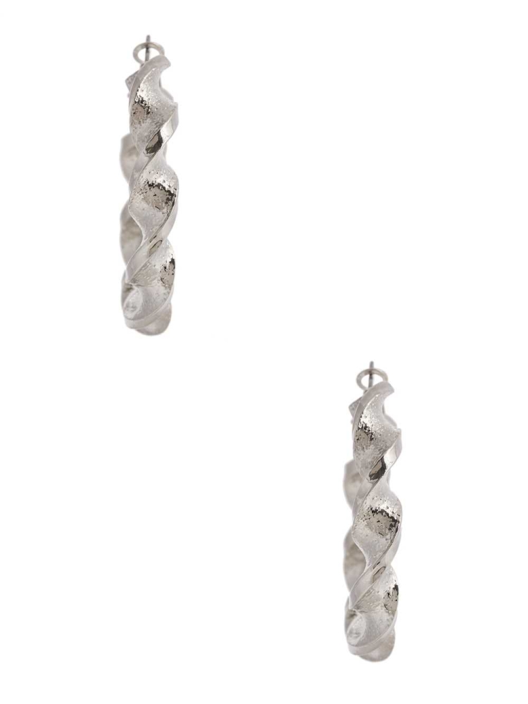 Silver Women's GUESS Silver-Tone Large Twisted Hoop Earrings | USA10JNYKQ