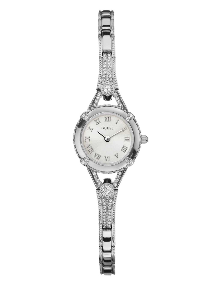 Silver Women\'s GUESS Silver-Tone Petite Crystal Watches | USA63VGLOT