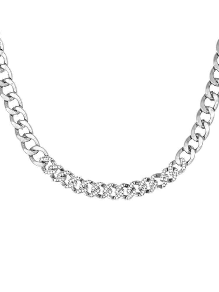 Silver Women\'s GUESS Silver-Tone Rhinestone Chain Neckline Necklace | USA91VALZT