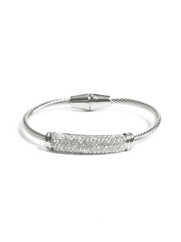 Silver Women\'s GUESS Twisted Magnetic Bracelet | USA86KBOXF