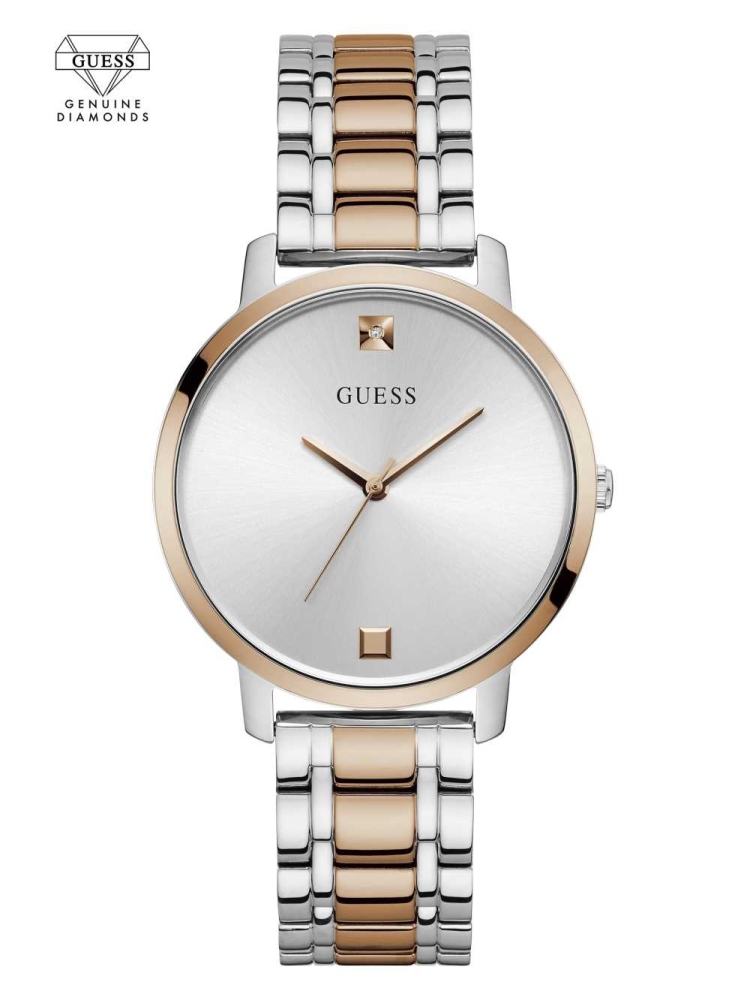 Silver Women\'s GUESS Two-Tone Diamond Analog Watches | USA89QDGVE