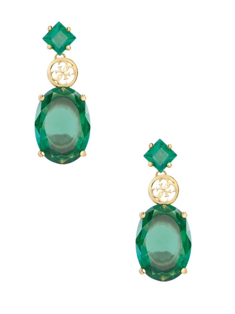 Turquoise Gold Women\'s GUESS Gold-Tone Emerald Drop Earrings | USA05UPCBT